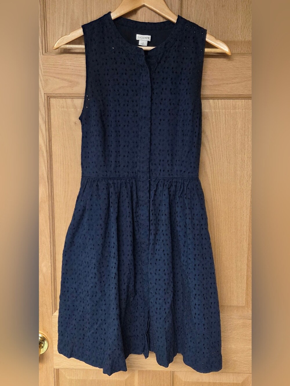 J. Crew Navy Eyelet‎ Sleeveless Fit-and-Flare Dress Size 4